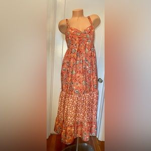 Band of the free Midi dress, Large, Dusty rose floral, tiered, adjustabl…